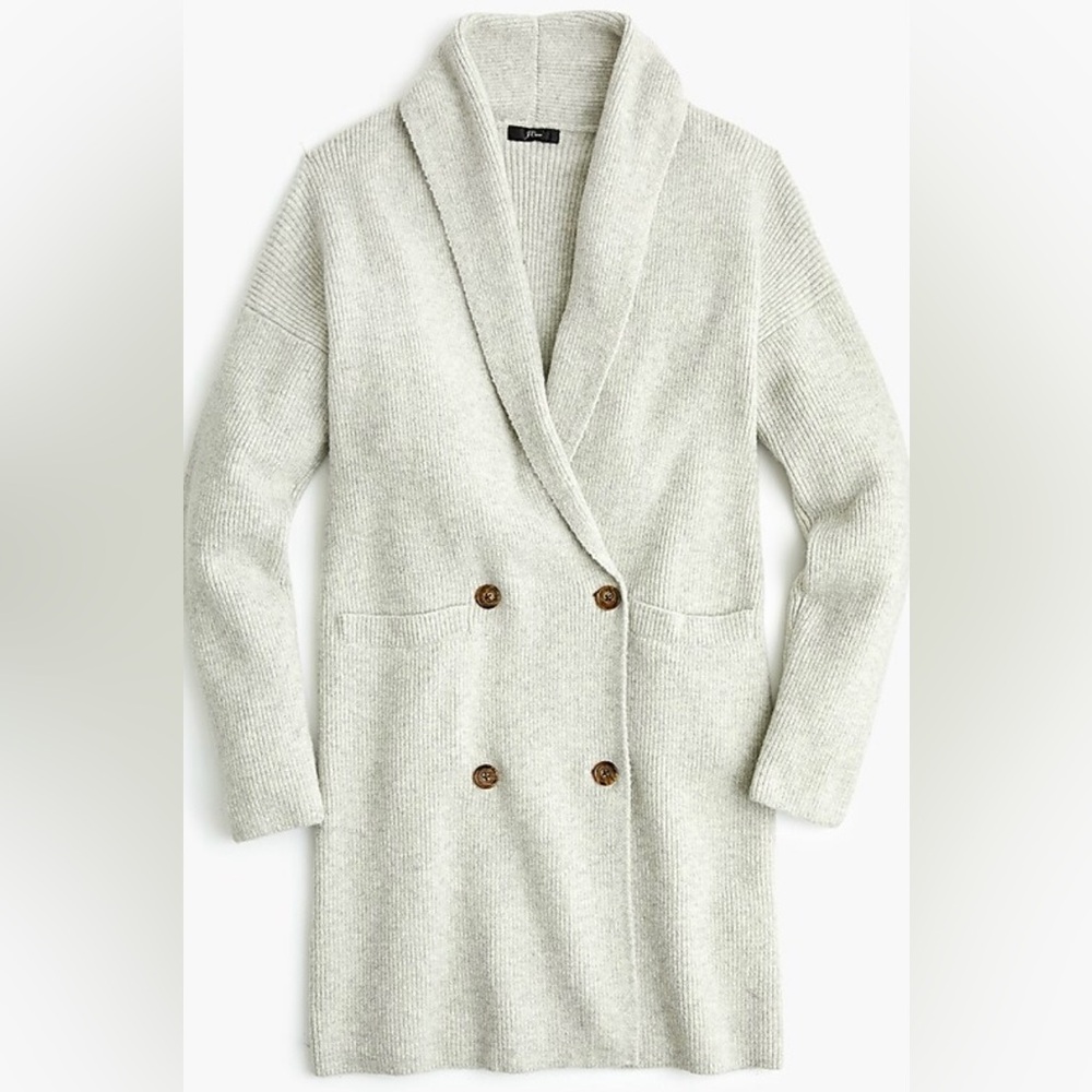J. Crew | Double-breasted cardigan coat in Supersoft yarn | Light grey | Size XS